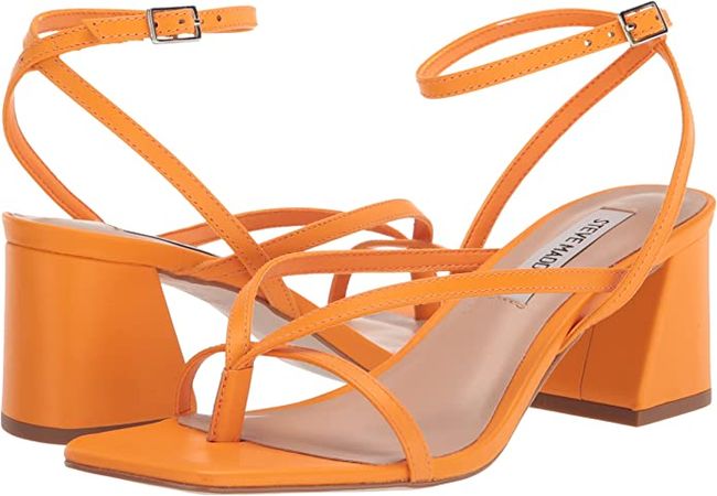Amazon.com | Steve Madden Women's Alaina Heeled Sandal, Orange Leather, 7 | Heeled Sandals