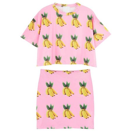 Pink Banana Print Top & Skirt Set