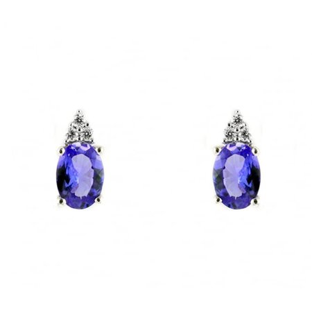 18ct white gold 1.51ct tanzanite & 0.08ct diamond stud earrings - Jewellery from Mr Harold and Son UK