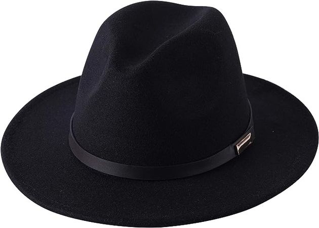 Lanzom Women Lady Retro Wide Brim Floppy Panama Hat Belt Buckle Wool Fedora Hat Fit Size 6 8/7-7 1/4 (01-Black, One Size) at Amazon Women’s Clothing store