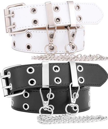 black and white belts with chains