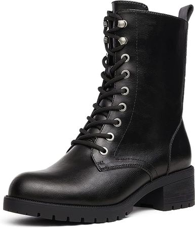 Amazon.com | DREAM PAIRS Black DMB214 Lace-up Combat Boots Mid-Calf Military Winter Boot for Women Size 6 | Mid-Calf