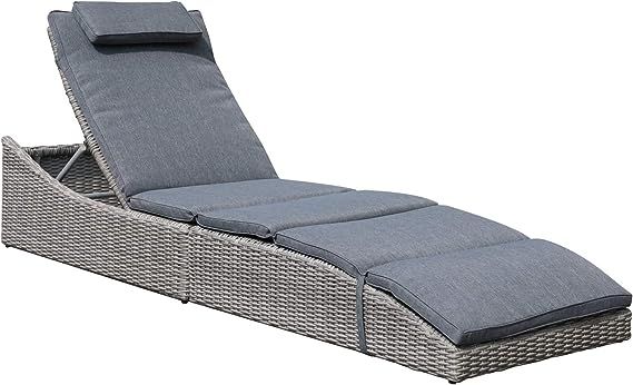 Soleil Jardin Folding Outdoor Adjustable Chaise Lounge Chair with Removable Cushion, Fully Assembled, Patio PE Rattan Reclining Lounger for Pool Beach, Dark Gray : Patio, Lawn & Garden