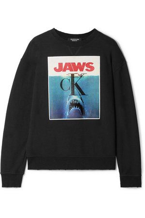 CALVIN KLEIN 205W39NYC | Printed distressed cotton-terry sweatshirt | NET-A-PORTER.COM