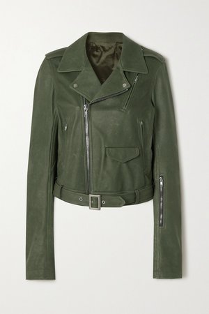 Green Belted leather biker jacket | RICK OWENS | NET-A-PORTER