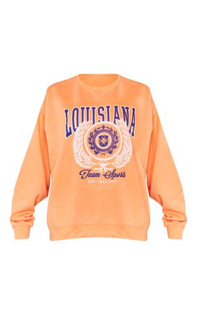 Bright Orange Louisiana Print College Sweatshirt | PrettyLittleThing USA
