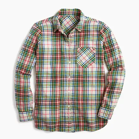 Classic-fit boy shirt in coral tartan flannel : Women button-front | J.Crew