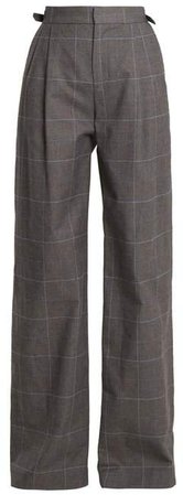 Caterina Wide Leg Checked Cotton Trousers - Womens - Grey Multi