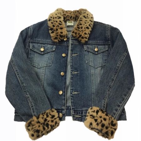Cheetah print fur trim denim jacket! Size: Extra... - Depop