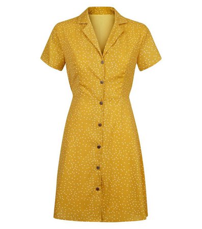 Blue Vanilla Mustard Spot Button Up Dress | New Look