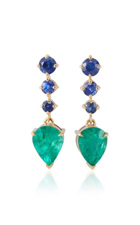 18k Gold, Emerald And Sapphire Arrow Earrings By Yi Collection | Moda Operandi