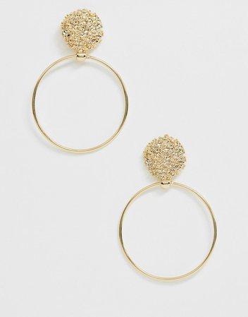 ASOS DESIGN earrings with engraved stud and open circle in gold tone | ASOS