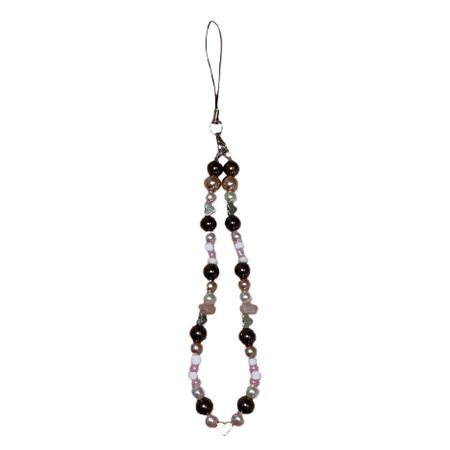 brown and pink beaded phone charm