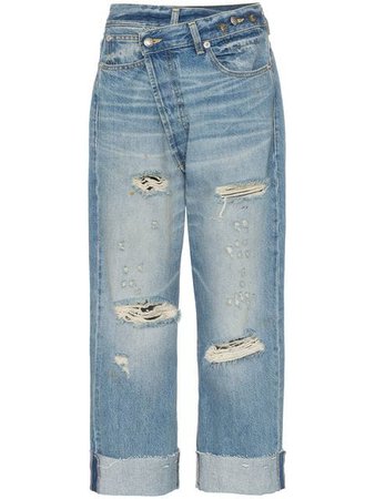 R13 cross over waist distressed boyfriend jeans $490 - Buy Online - Mobile Friendly, Fast Delivery, Price