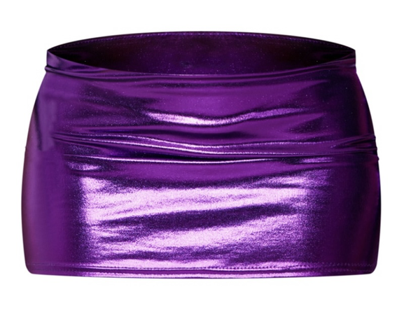 metallic purple mini skirt