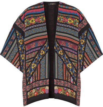 Printed Silk Crepe De Chine Kimono - Black