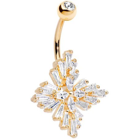 Clear Cubic Zirconia 14kt Gold Plated Cross Snowflake Belly Ring – BodyCandy