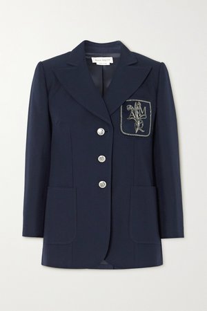 Navy Embellished appliquéd cotton blazer | Alexander McQueen | NET-A-PORTER