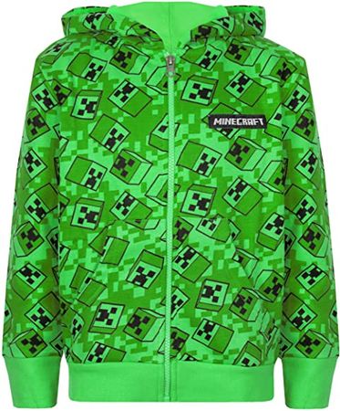 Amazon.com: Minecraft Creeper All Over Print Boys Green Zip Up Hoodie Kids Hooded Sweater: Clothing