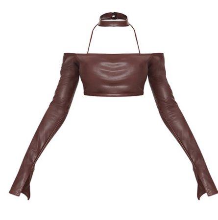 brown faux leather top