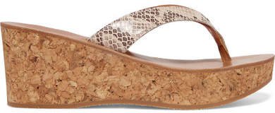 Diorite Snake-effect Leather Wedge Sandals - Snake print