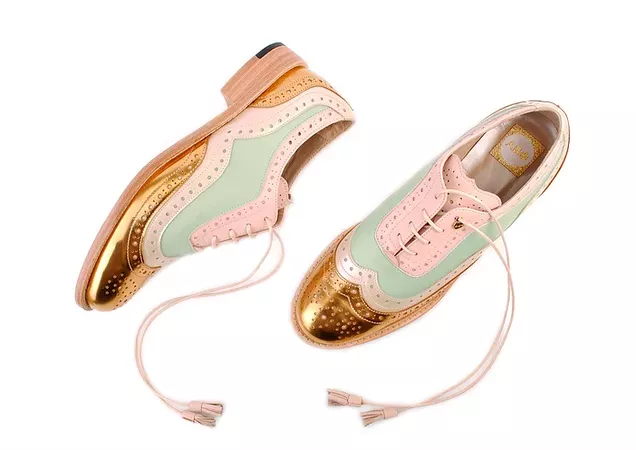 Gold Beige Green & Pale Pink Dolly ABO Brogues | abo-shoes