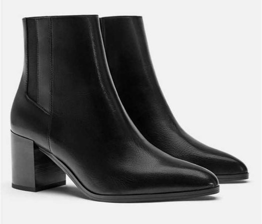 Zara Mid Heel Leather Ankle Boots