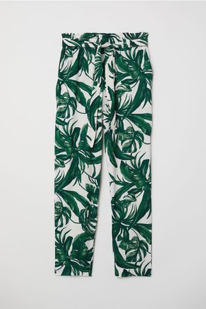 Paper bag trousers - White/Patterned - Ladies | H&M