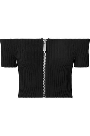 Michael Kors Collection | Cropped off-the-shoulder ribbed stretch-knit top | NET-A-PORTER.COM