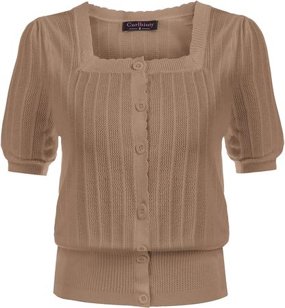 Open Front Vintage Shrug Sweaters Short Sleeve Button Down Bolero Cardigan Blue XXL at Amazon Women’s Clothing store