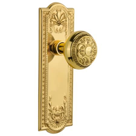 Nostalgic Warehouse 716494 Polished Brass Egg and Dart Solid Brass Privacy Knob Set with Meadows Rose and 2-3/4" Backset