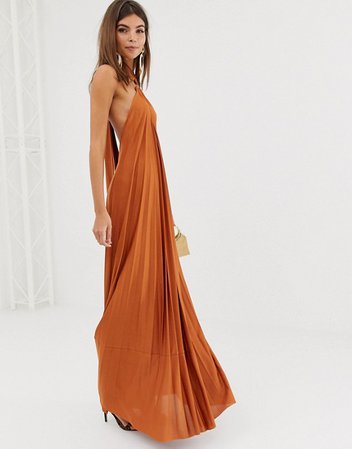 ASOS DESIGN halter trapeze pleated maxi dress with ring detail | ASOS