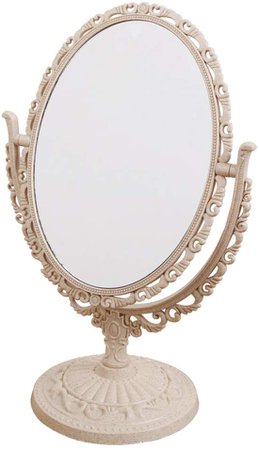 Amazon.com: XPXKJ 7-Inch Tabletop Vanity Makeup Mirror with 3X Magnification, Two Sided ABS Decorative Framed European for Bathroom Bedroom Dressing Mirror (Oval, Beige): Home & Kitchen