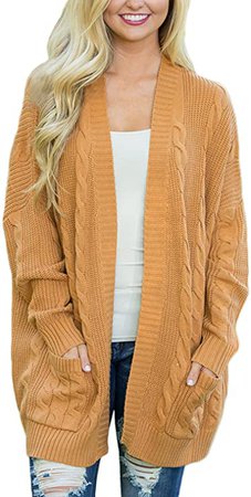 Dearlove Women's Oversized Long Sleeve Open Front Cable Knit Cardigan Sweater Casual Loose Coat Outwear with Pocket Solid Yellow XL Plus Size at Amazon Women’s Clothing store