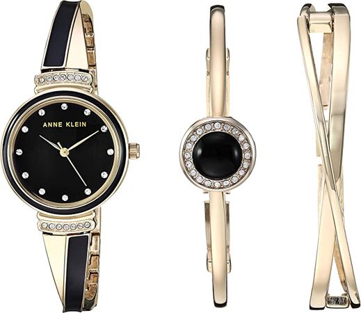 Amazon.com: Anne Klein Women's AK/3292BKST Premium Crystal Accented Gold-Tone and Black Watch and Bangle Set : Clothing, Shoes & Jewelry