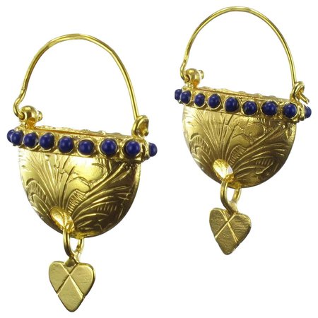 Italian Designer Blue Crystal Pearl Basket Vermeil Drop Earrings For Sale at 1stDibs