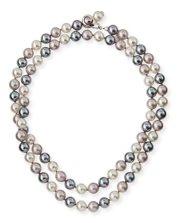Majorica Multihued Simulated Pearl Necklace, White/Gray, 34" | Neiman Marcus