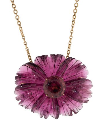 Carved Pink Tourmaline Tropical Flower Necklace | Marissa Collections