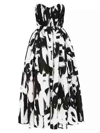 Shop Alexander McQueen Strapless Fit & Flare Graffiti-Logo Gown | Saks Fifth Avenue