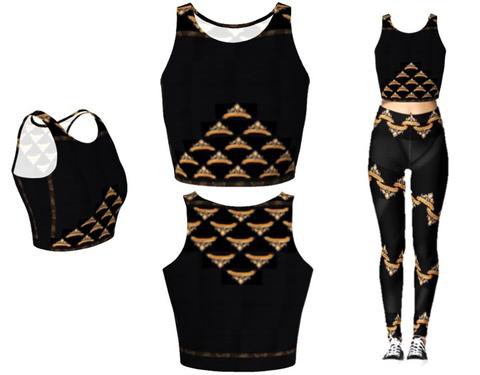 Yoga or workout crop top for women. Black and gold bead & sequin India – Artikrti