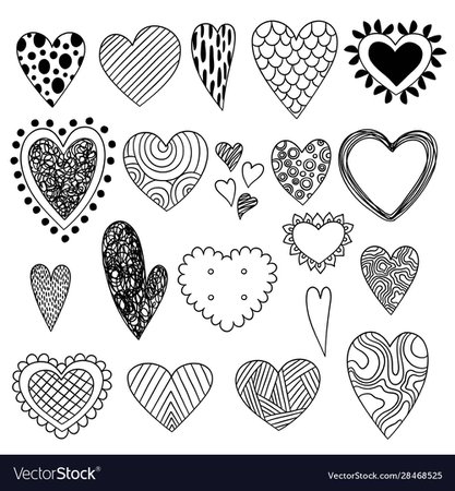 Heart doodles valentine day symbols sketch love Vector Image