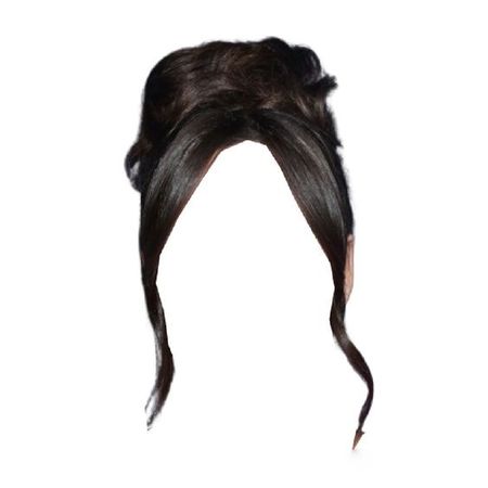 dark brown hair curtain bangs messy high bun updo hairstyle