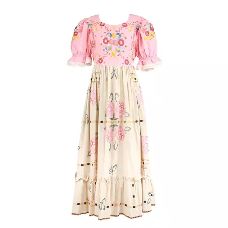 Vintage Upcycled Embroidered Pink Dress With Round Neckline | Sugar Cream Vintage | Wolf & Badger