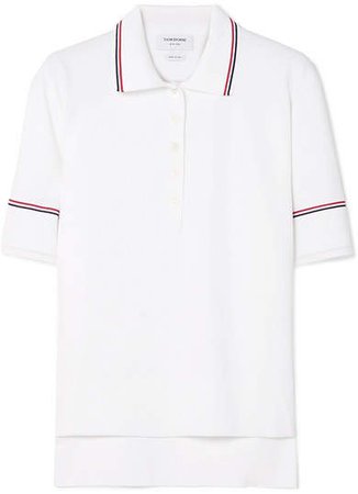 Striped Stretch-knit Polo Shirt - White