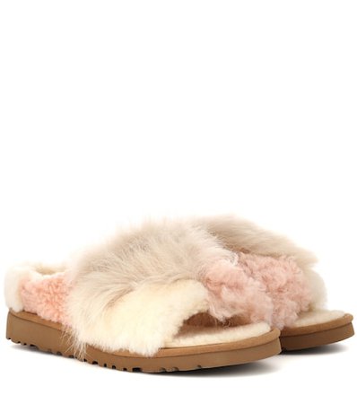 Patchwork Fluff shearling slippers