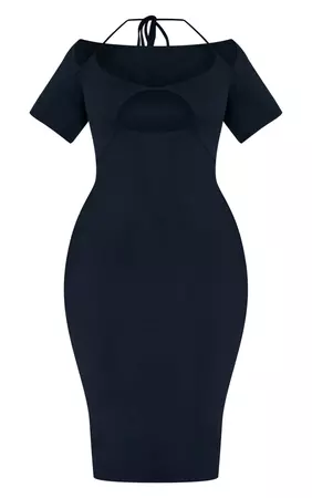 Plus Black Soft Jersey Cut Out Bust Midi Dress | PrettyLittleThing USA