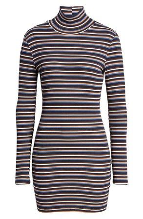 Lira Clothing Geneva Stripe Turtleneck Long Sleeve Cotton Mini Dress