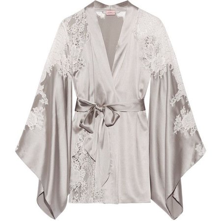 Silver Silk Robe with Lace