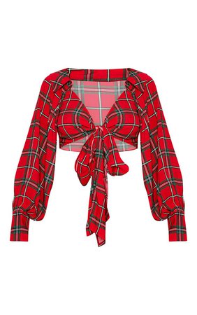 Red Tartan Tie Front Shirt | Tops | PrettyLittleThing USA