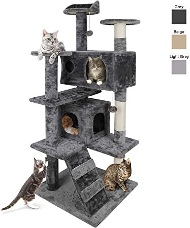 Amazon.com : Nova Microdermabrasion 53 Inches Multi-Level Cat Tree Stand House Furniture Kittens Activity Tower with Scratching Posts Kitty Pet Play House (Grey) : Pet Supplies
